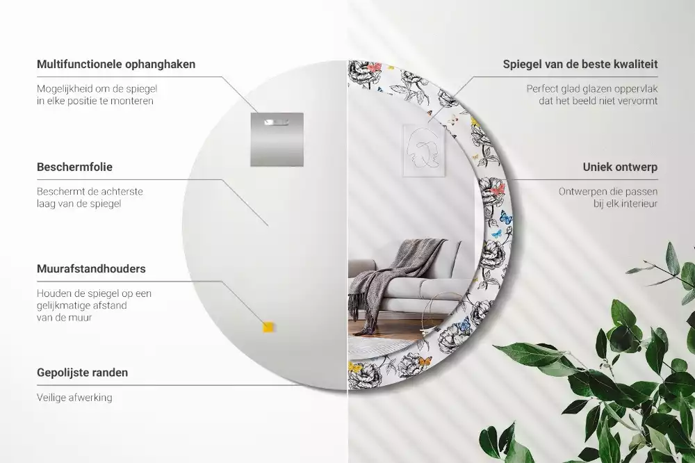 Espejo redondo impreso mariposas coloridas