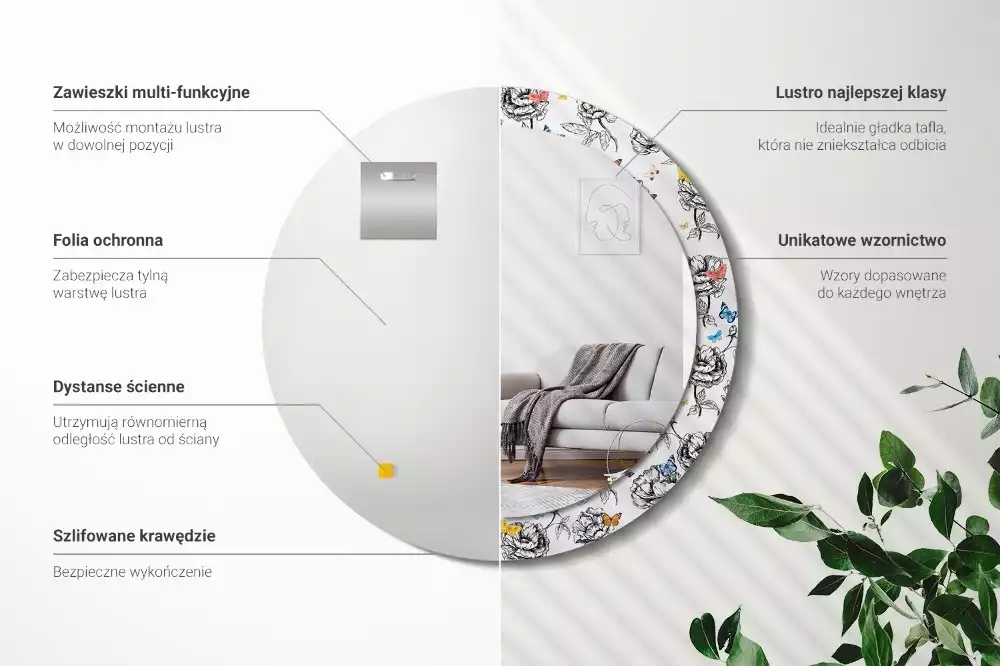 Espejo redondo impreso mariposas coloridas