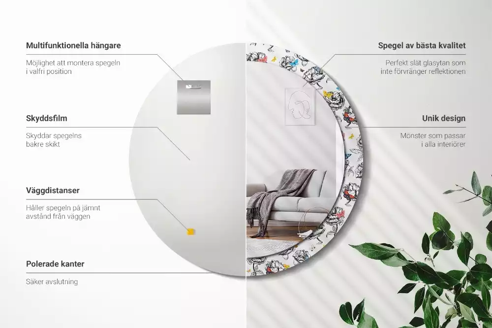 Espejo redondo impreso mariposas coloridas