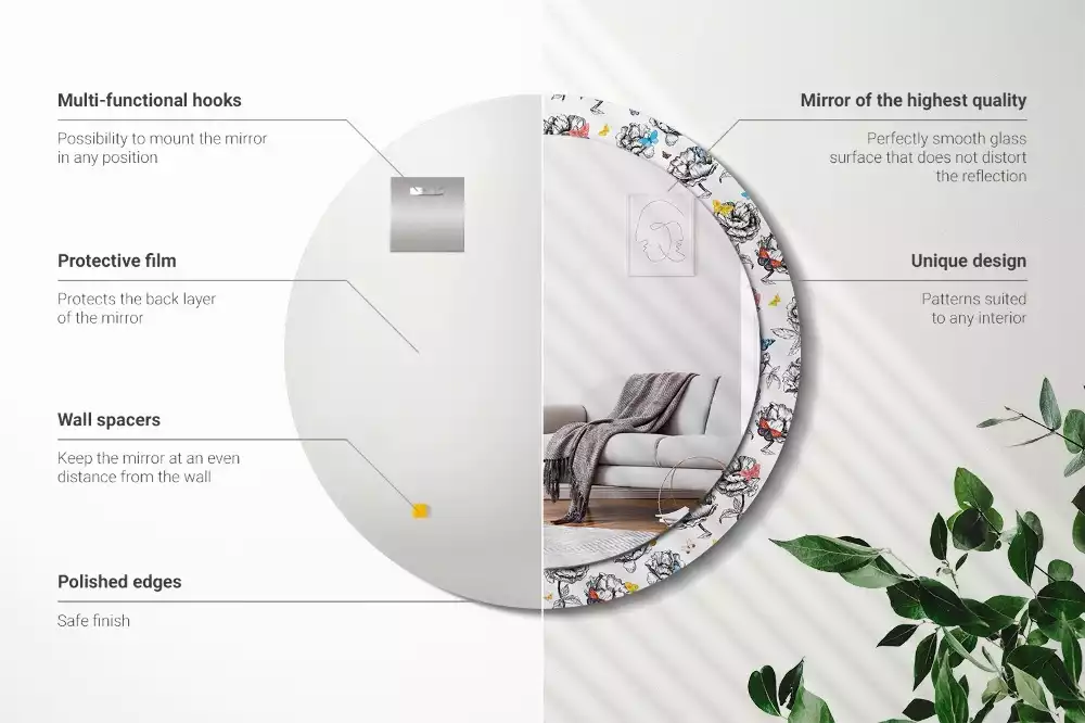 Espejo redondo impreso mariposas coloridas