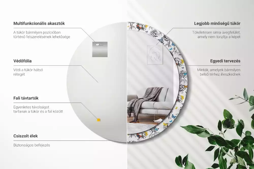 Espejo redondo impreso mariposas coloridas