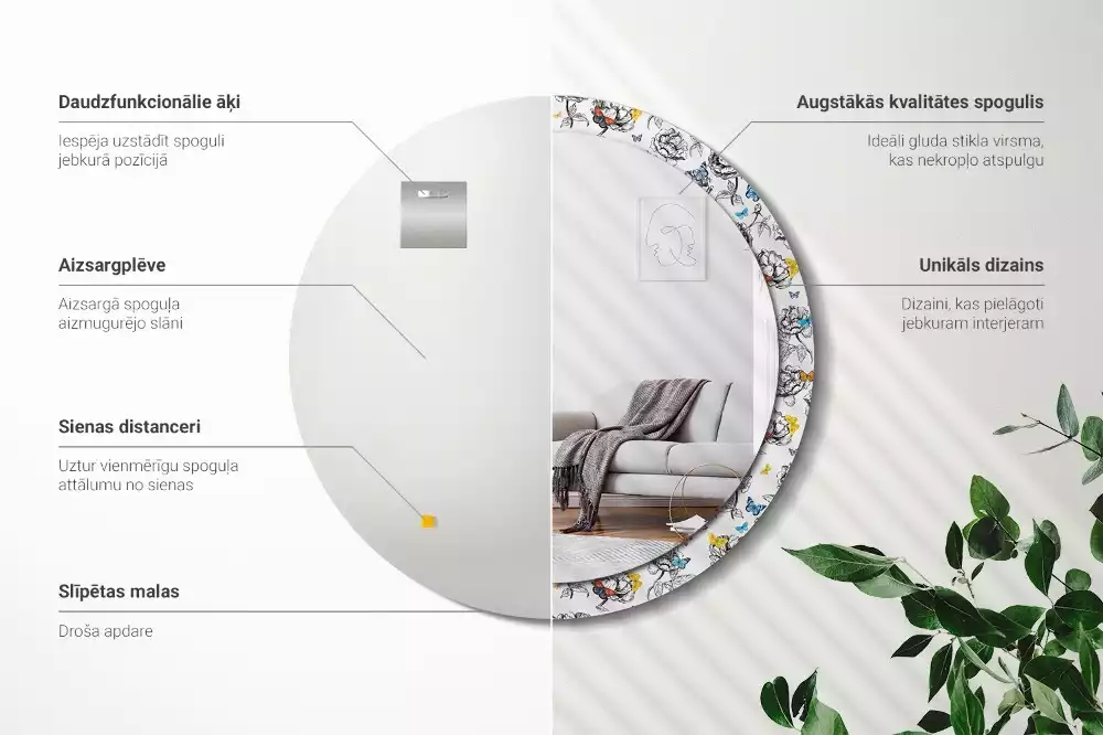 Espejo redondo impreso mariposas coloridas