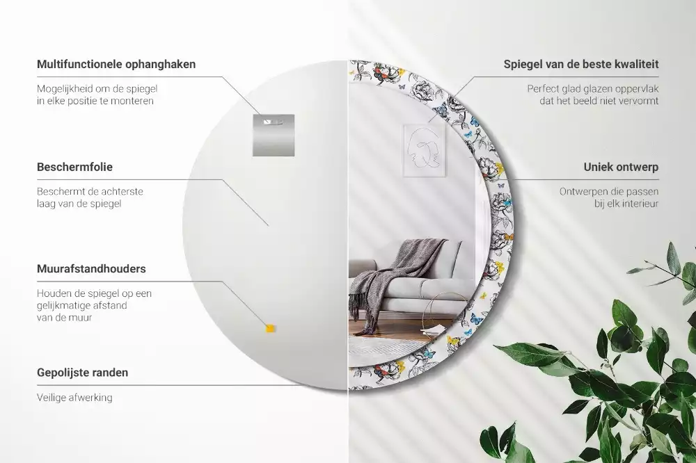 Espejo redondo impreso mariposas coloridas