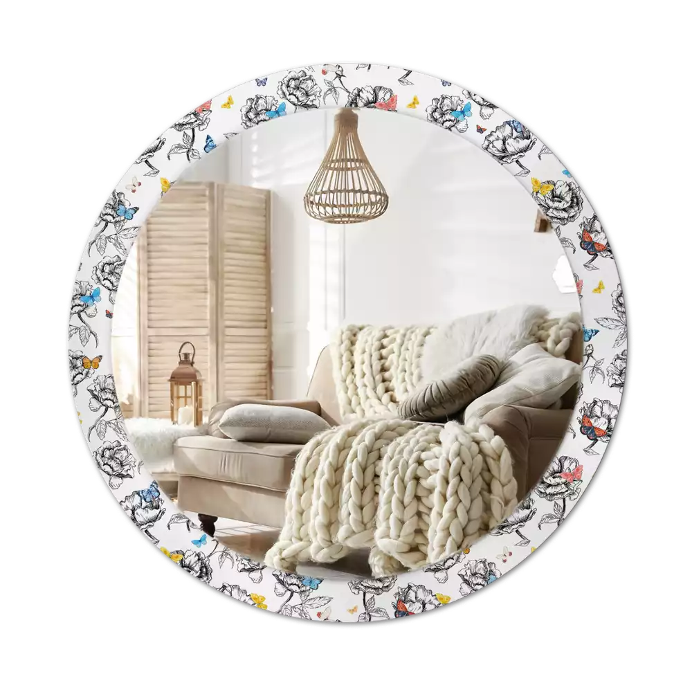 Espejo redondo impreso mariposas coloridas