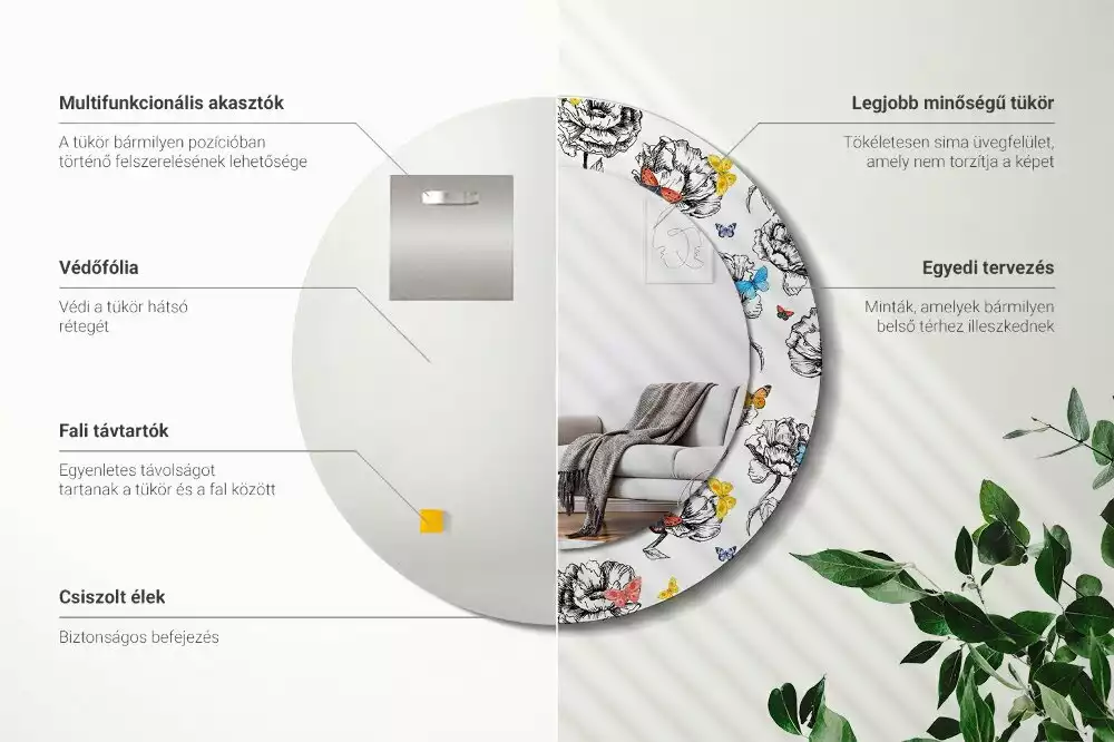 Espejo redondo impreso mariposas coloridas