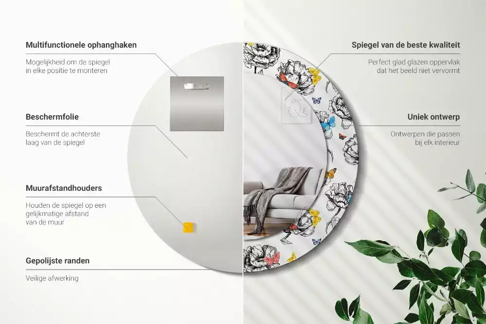 Espejo redondo impreso mariposas coloridas