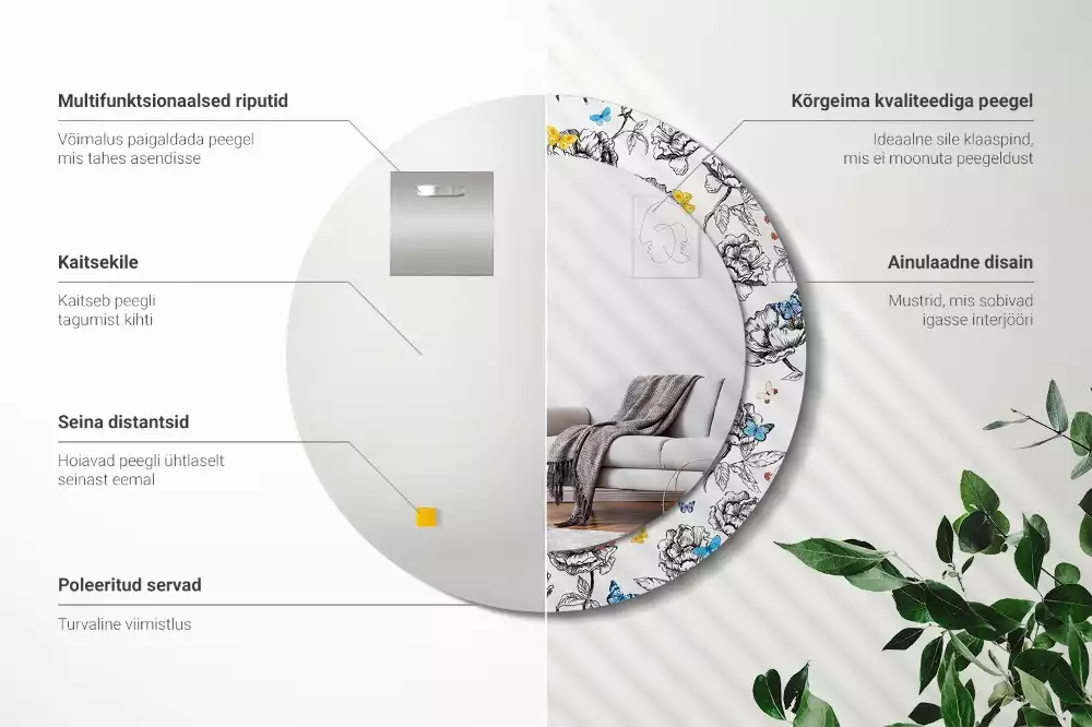 Espejo redondo impreso mariposas coloridas