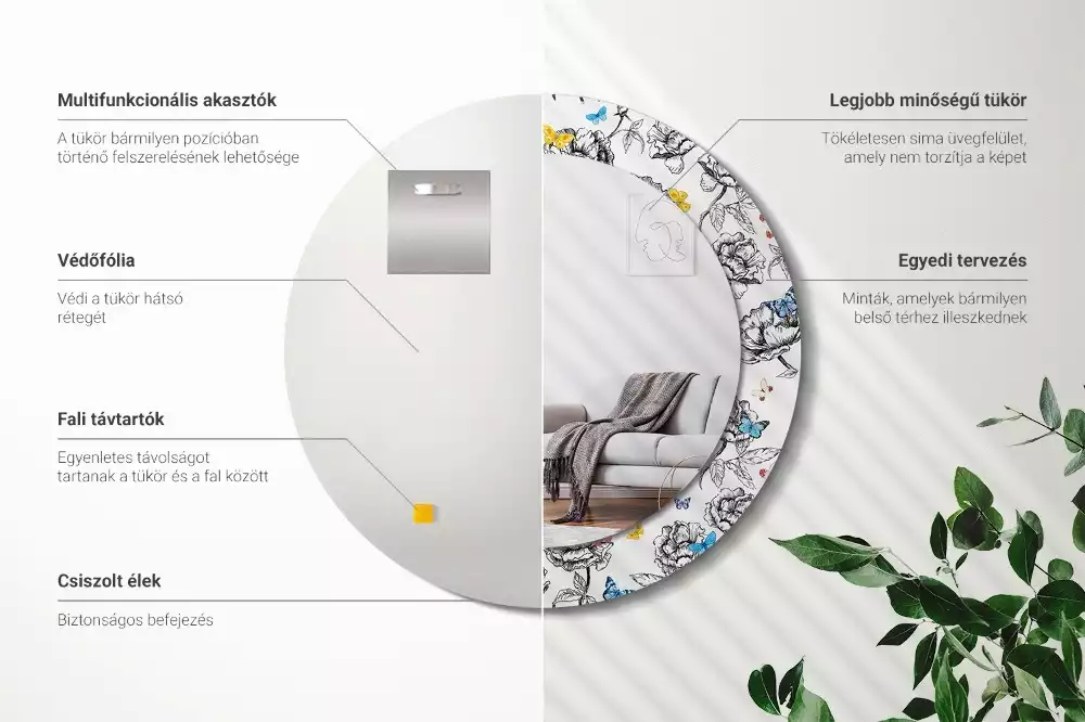 Espejo redondo impreso mariposas coloridas