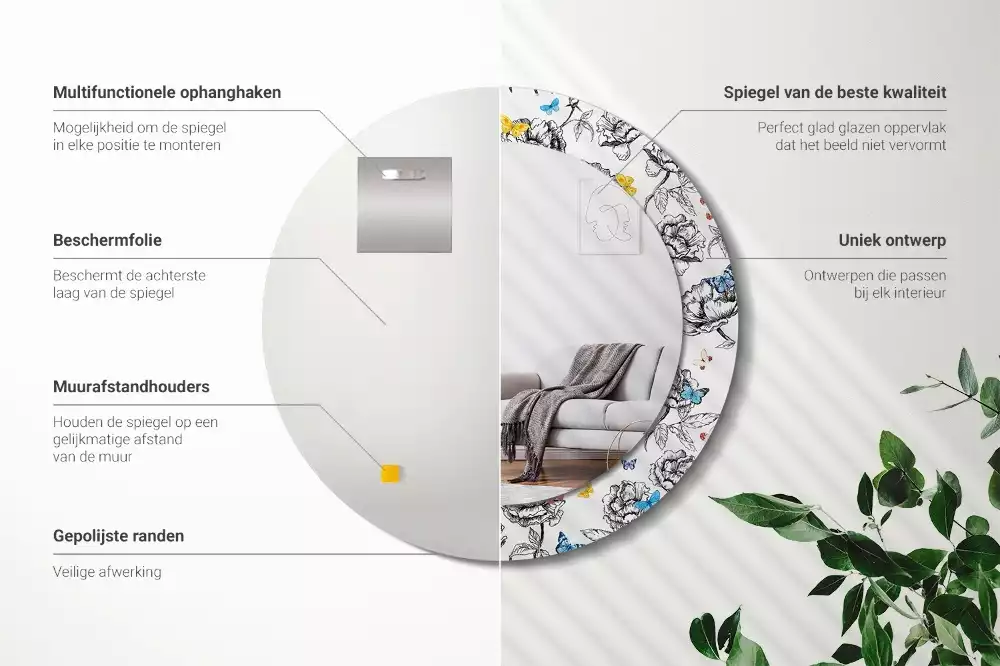 Espejo redondo impreso mariposas coloridas