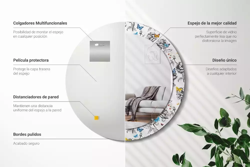 Espejo redondo impreso mariposas coloridas