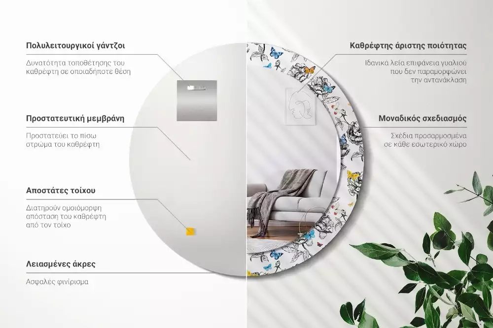 Espejo redondo impreso mariposas coloridas