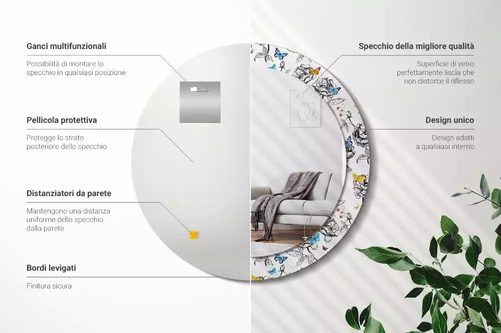 Espejo redondo impreso mariposas coloridas