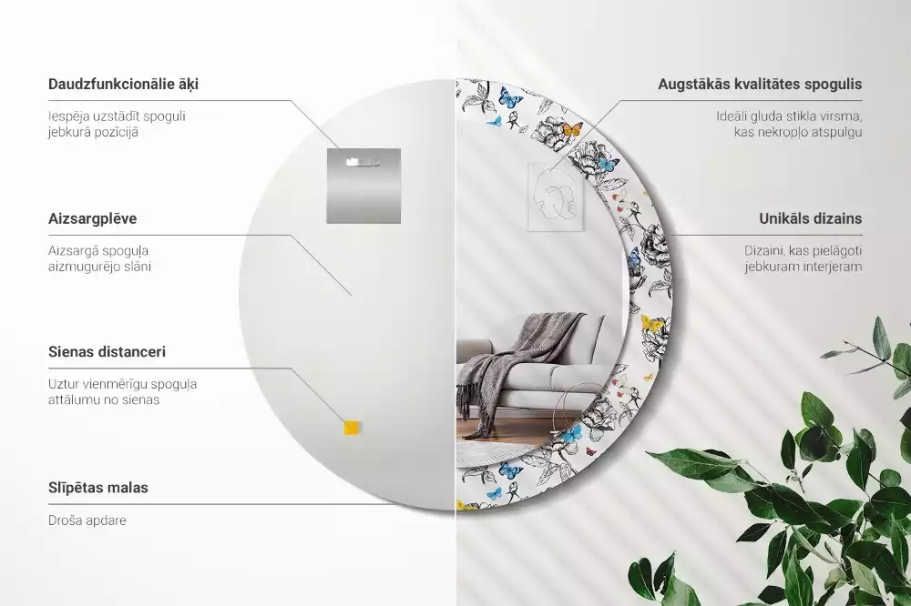 Espejo redondo impreso mariposas coloridas