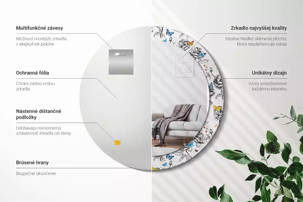 Espejo redondo impreso mariposas coloridas