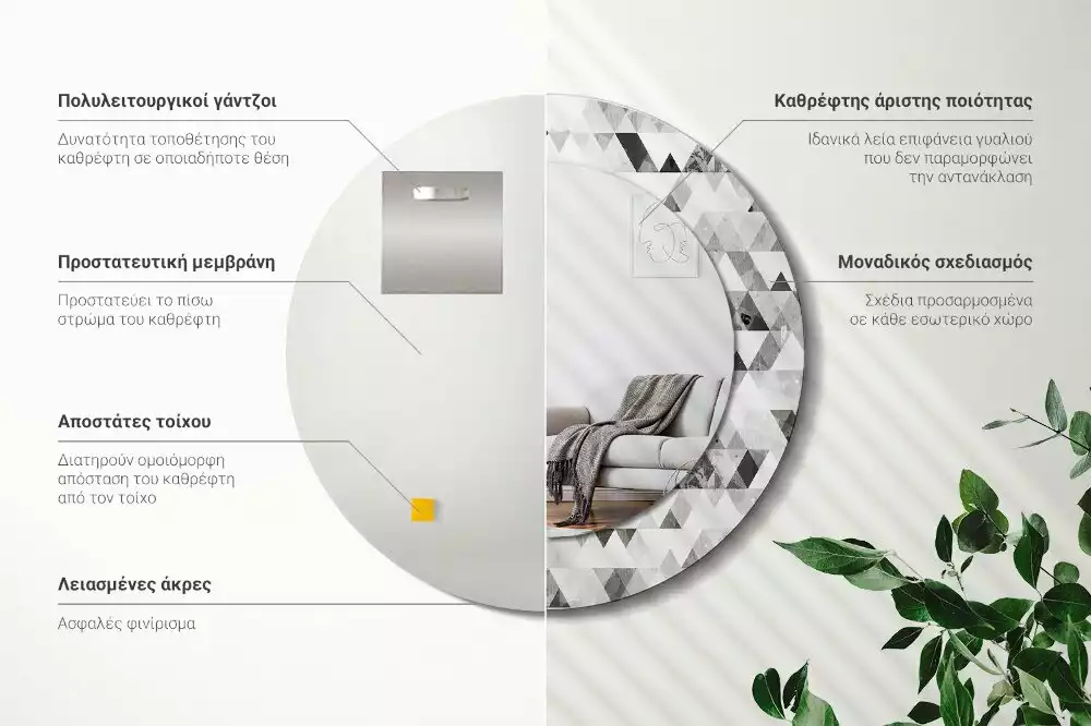 Espejo redondo impreso Triángulos