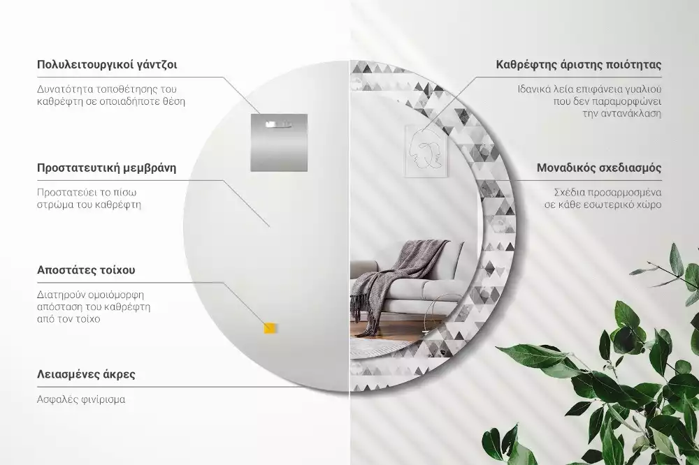 Espejo redondo impreso Triángulos