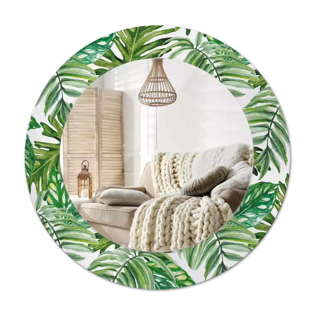 Espejo redondo con decoración Hojas de la selva