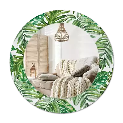 Espejo redondo con decoración Hojas de la selva