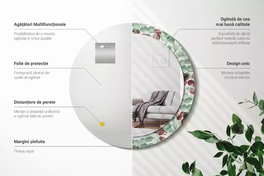 Espejo redondo impreso Eucalipto