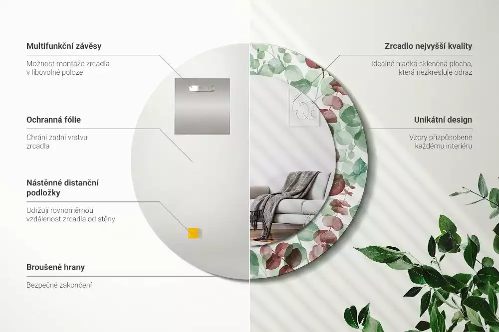 Espejo redondo impreso Eucalipto