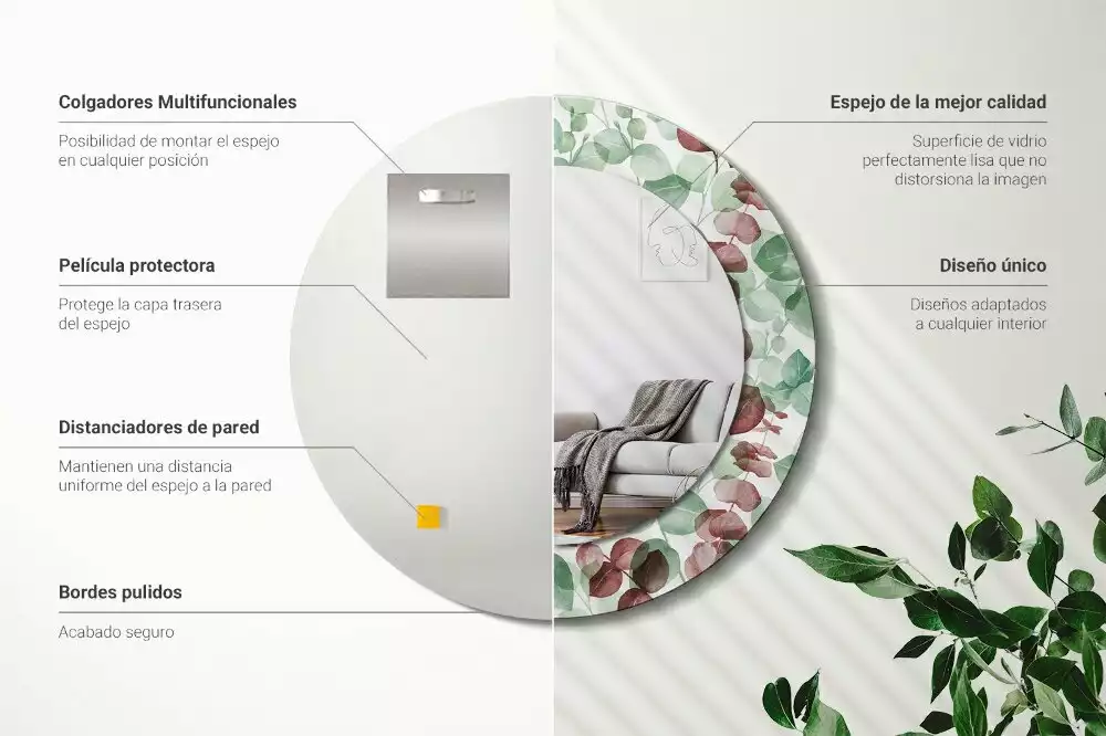 Espejo redondo impreso Eucalipto