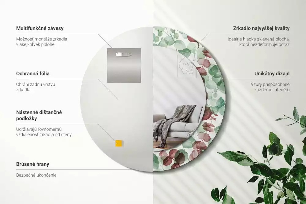 Espejo redondo impreso Eucalipto