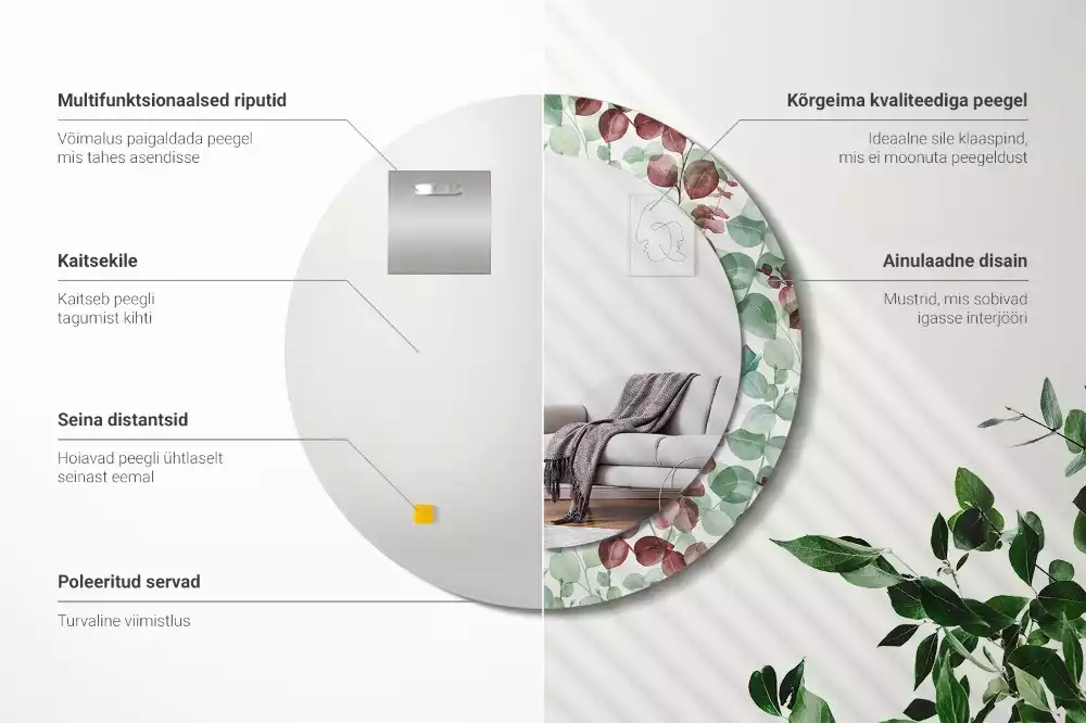 Espejo redondo impreso Eucalipto