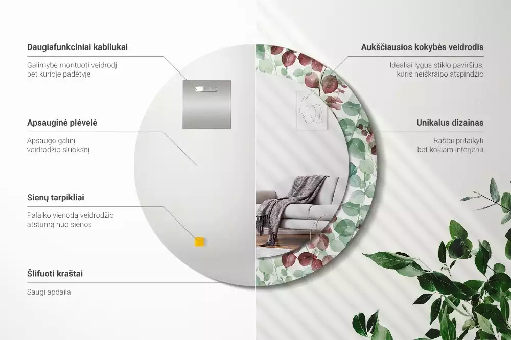 Espejo redondo impreso Eucalipto