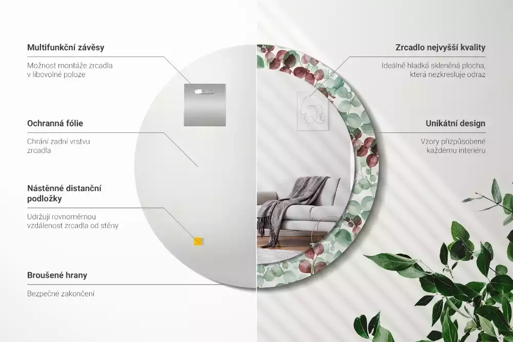 Espejo redondo impreso Eucalipto