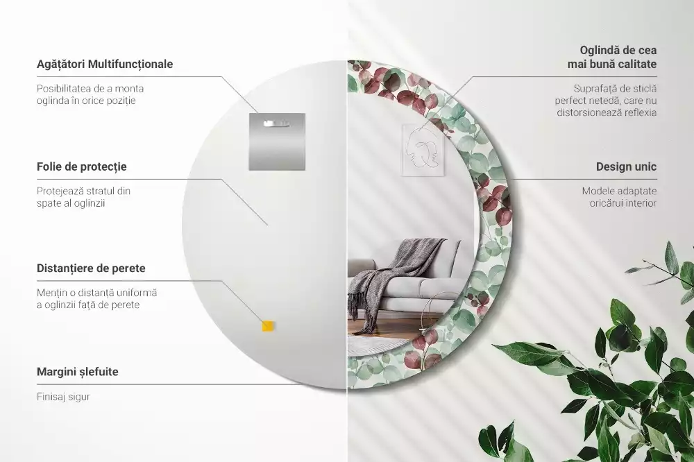 Espejo redondo impreso Eucalipto