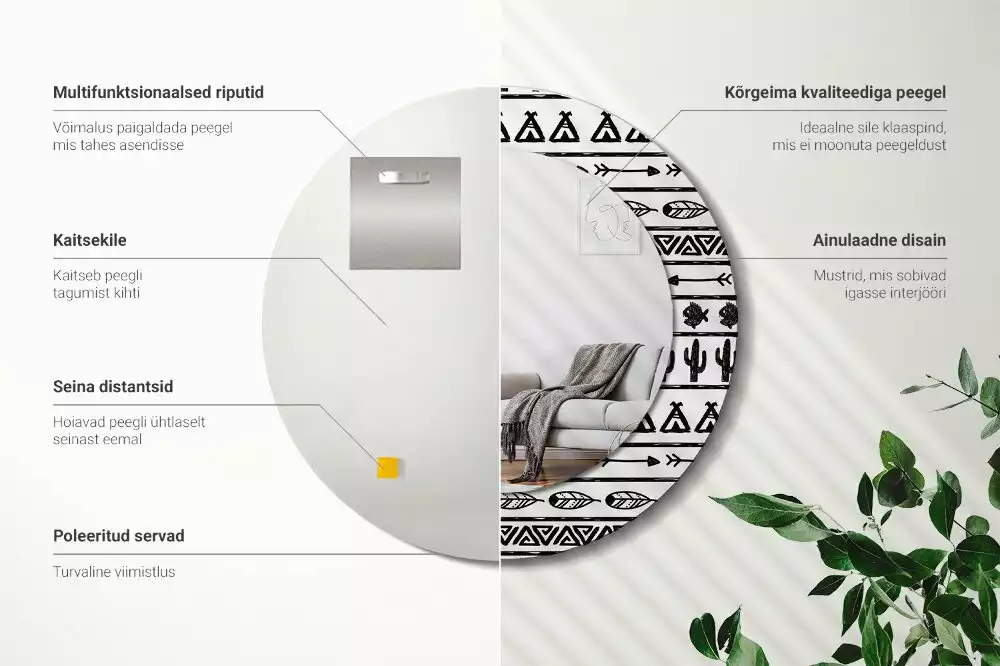 Espejo redondo impreso Minimalista boho