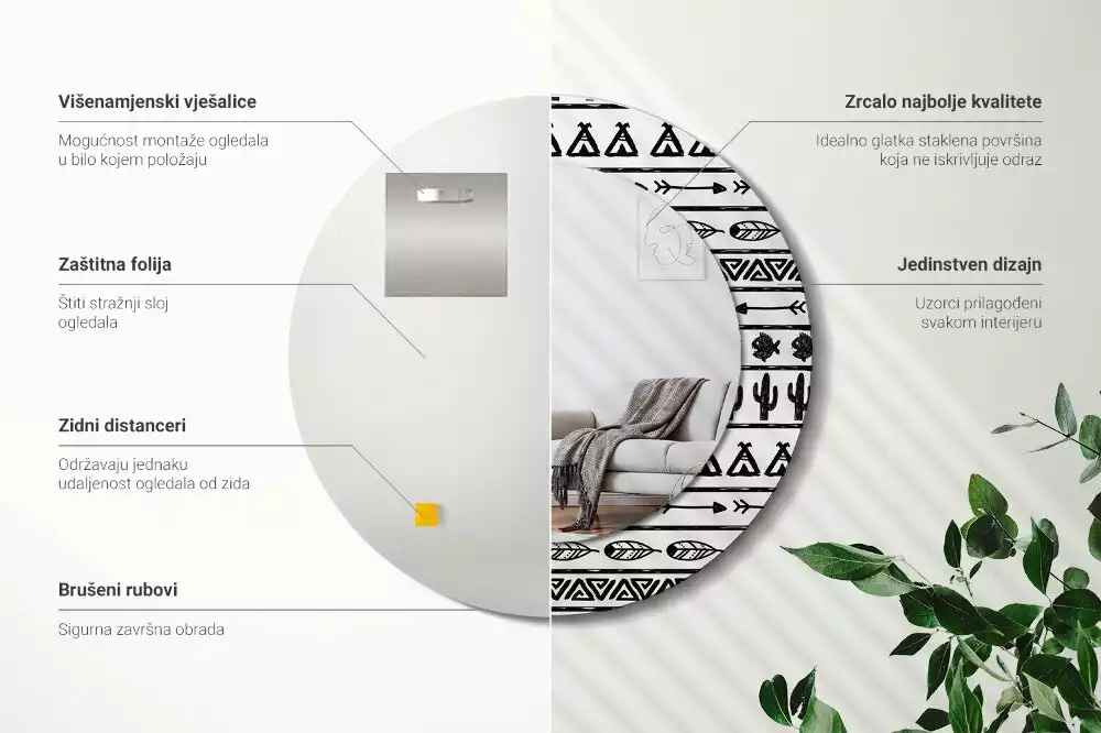 Espejo redondo impreso Minimalista boho