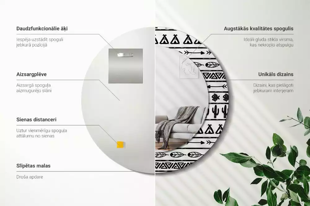 Espejo redondo impreso Minimalista boho