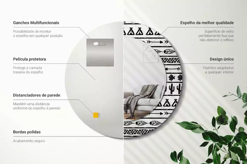 Espejo redondo impreso Minimalista boho