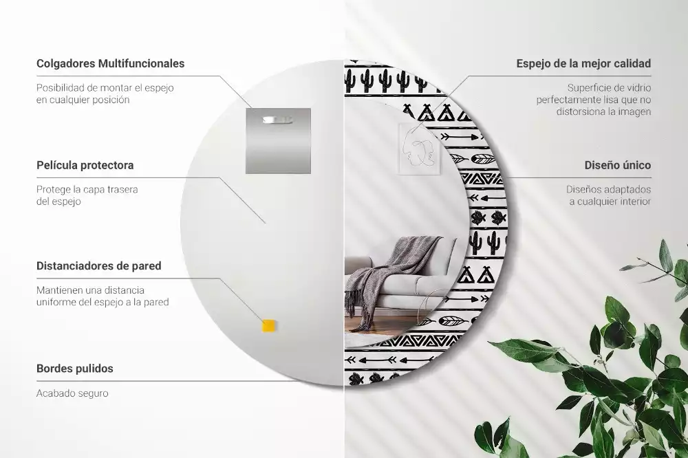 Espejo redondo impreso Minimalista boho