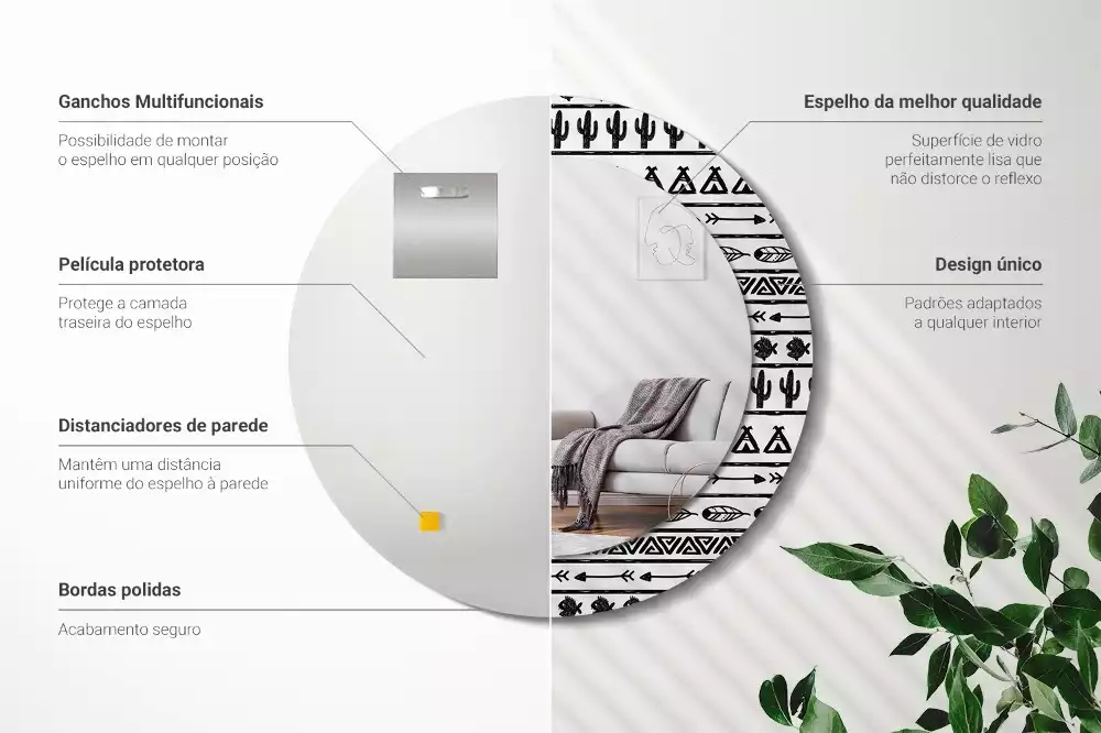 Espejo redondo impreso Minimalista boho