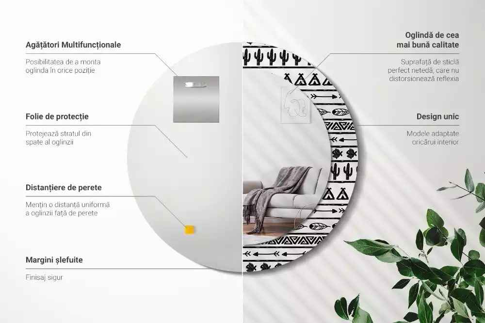 Espejo redondo impreso Minimalista boho