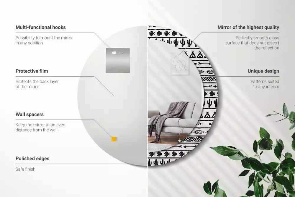 Espejo redondo impreso Minimalista boho