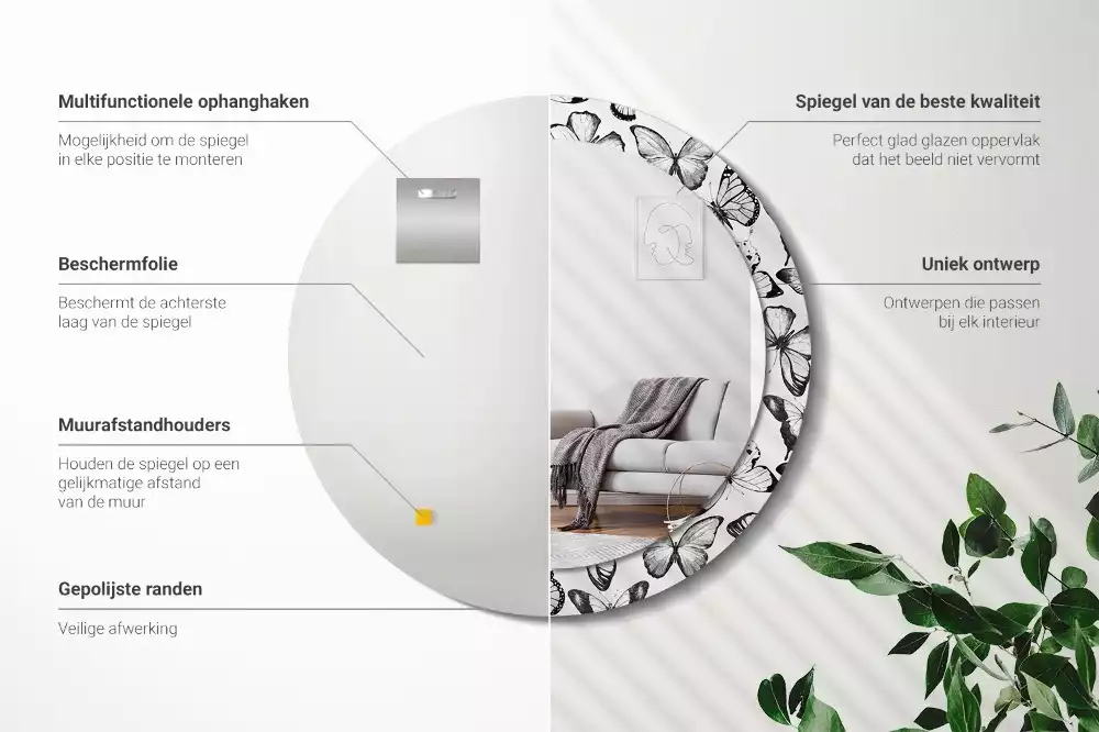 Espejo redondo con decoración mariposas