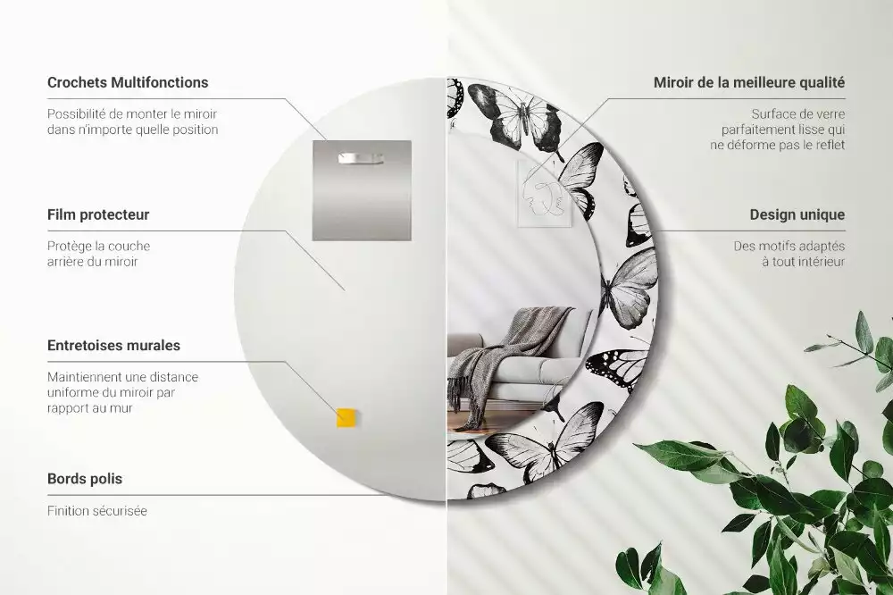 Espejo redondo con decoración mariposas