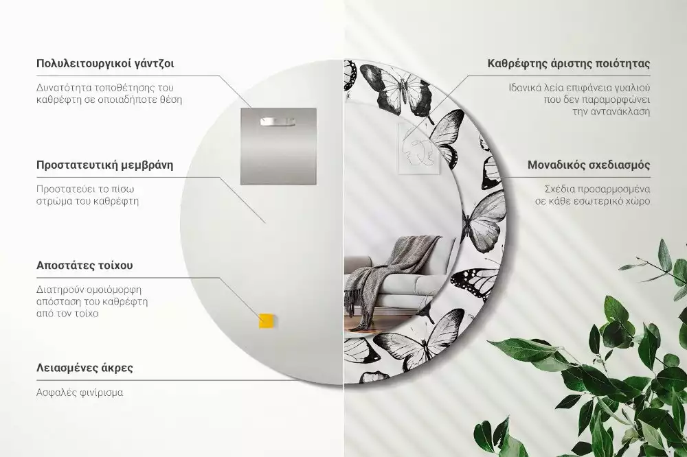 Espejo redondo con decoración mariposas