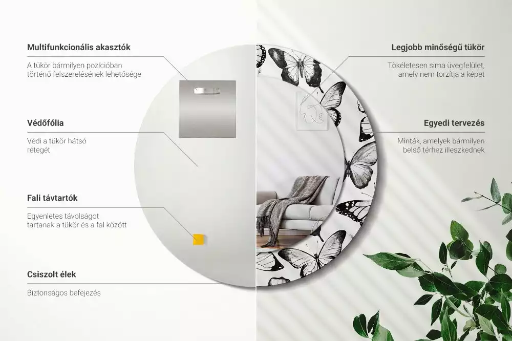 Espejo redondo con decoración mariposas