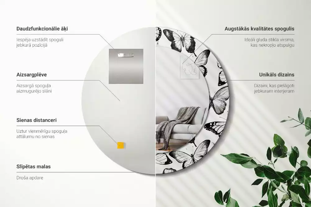 Espejo redondo con decoración mariposas