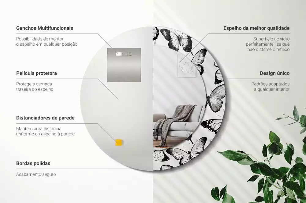 Espejo redondo con decoración mariposas