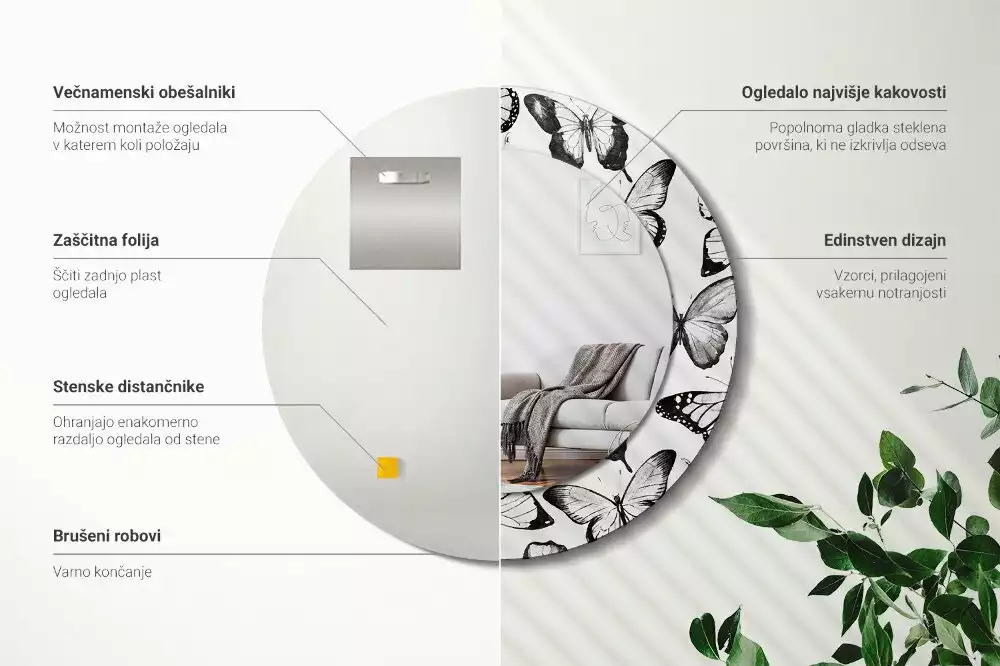 Espejo redondo con decoración mariposas