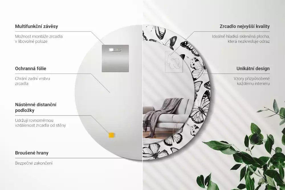 Espejo redondo con decoración mariposas