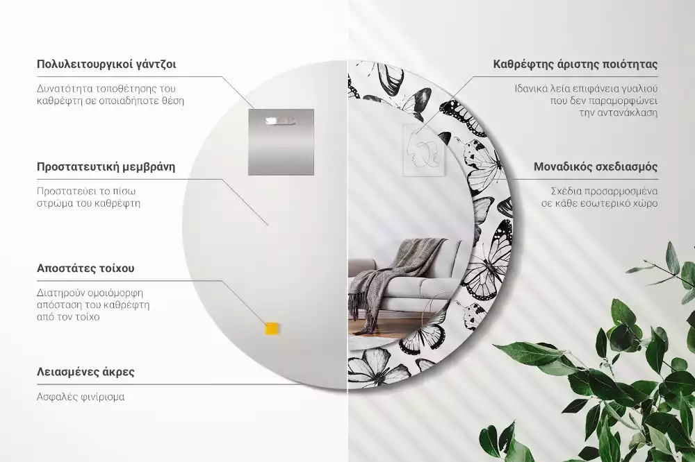 Espejo redondo con decoración mariposas