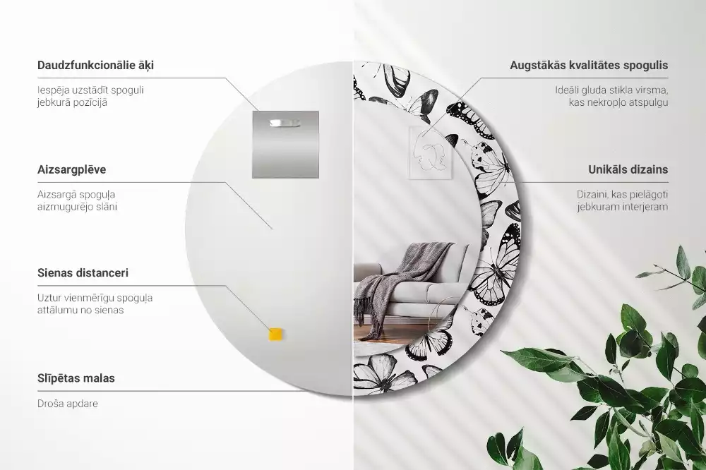 Espejo redondo con decoración mariposas