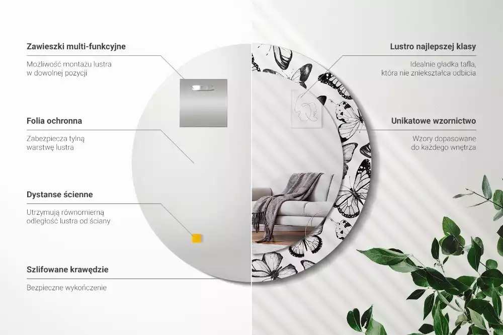 Espejo redondo con decoración mariposas