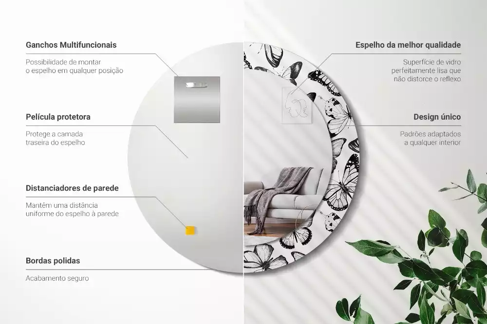 Espejo redondo con decoración mariposas